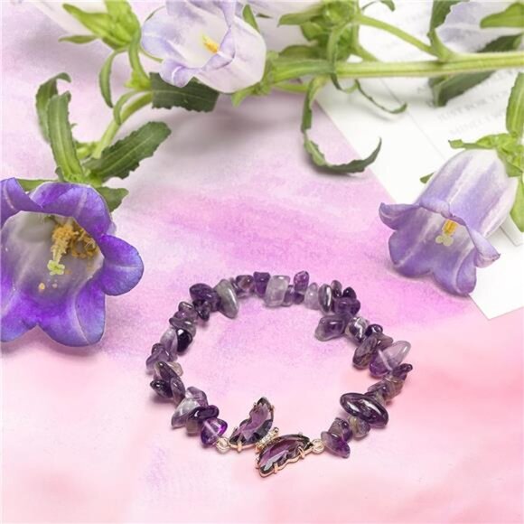Purple Butterfly Healing Bracelet, Gift Charm Jewelry with Beaded - Picture 4 of 6